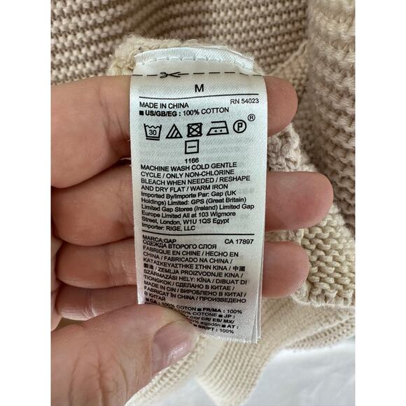 Gap Women's sz M Chunky Knit 100% Cotton Vest Sweater Cream Cozy Fall Warm BOHO - Picture 6 of 9